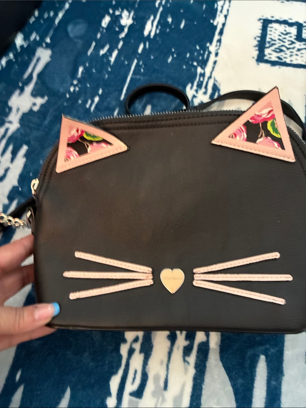 Betsey Johnson Black Crossbody Bag with Pink Accents